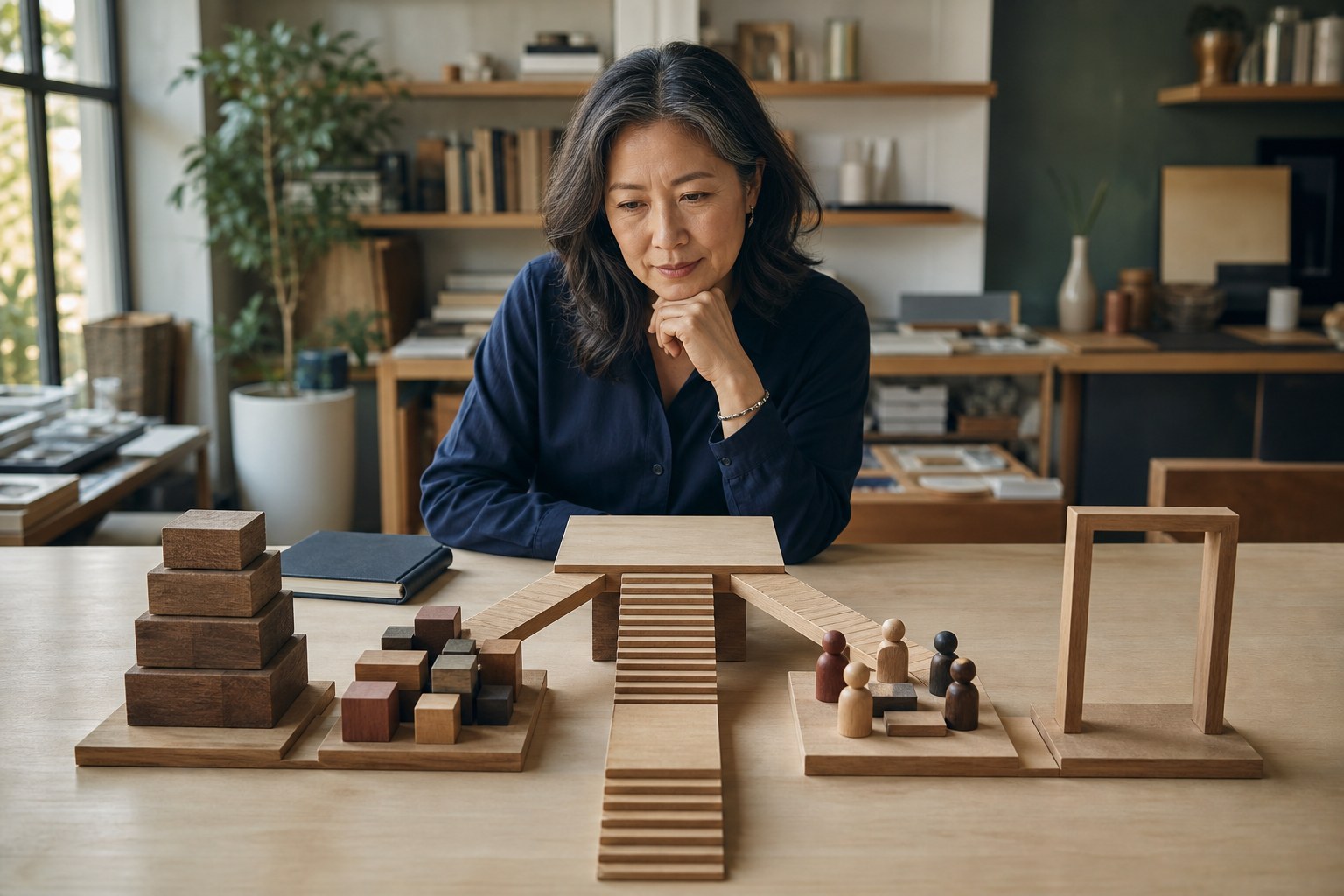Experienced professional comparing four paths from a career plateau: deepen, broaden, lead or leave